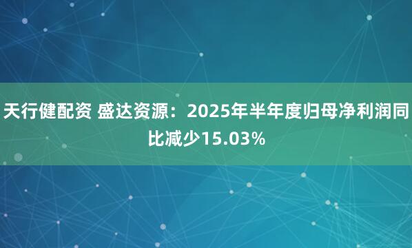 天行健配资 盛达资源：2025年半年度归母净利润同比减少15.03%
